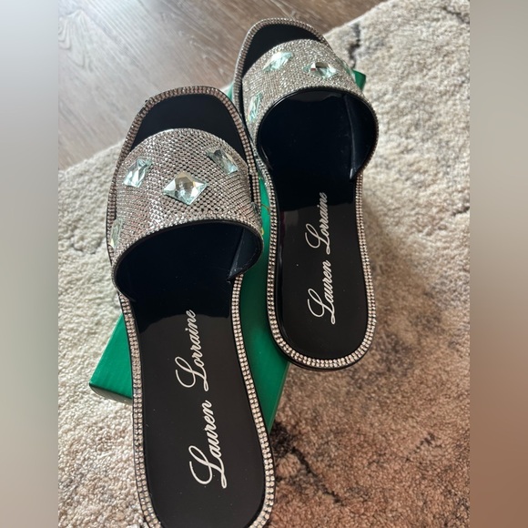 Lauren Lorraine Black Rhinestone Slide Sandals - Picture 4 of 7